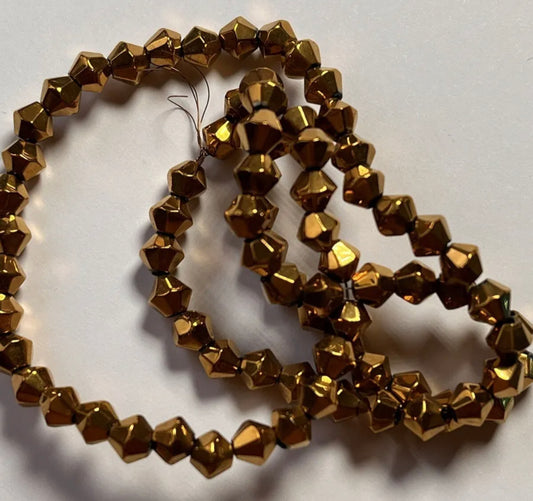 1 strand 4mm gold bicone glass round beads