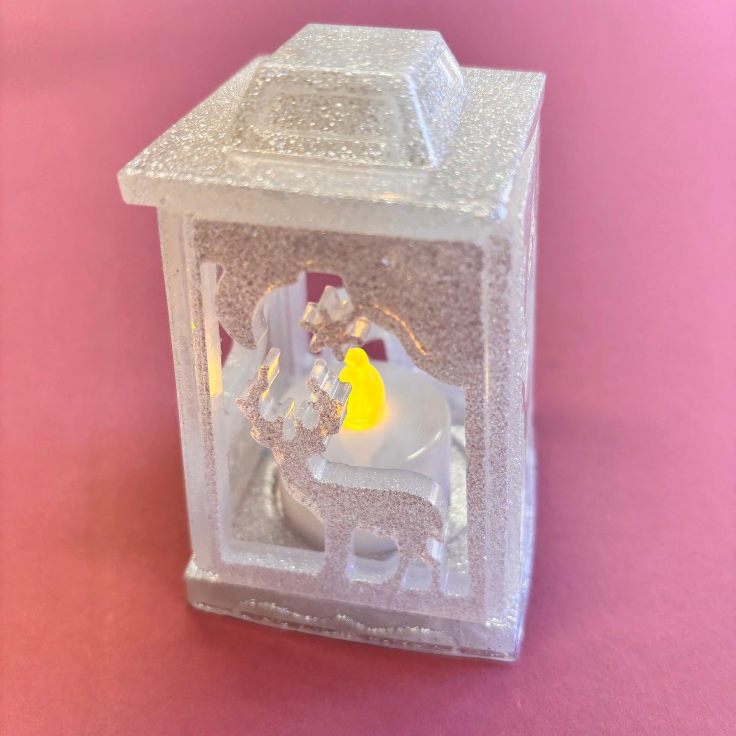 Small White Glitter Christmas Lantern