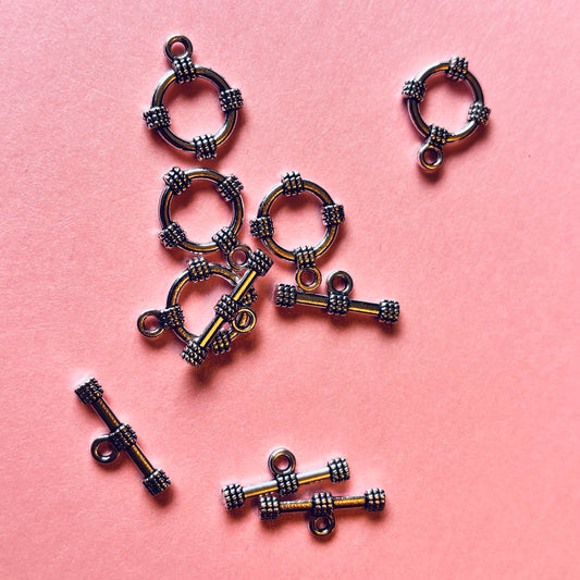 5 pcs Silver Plater Rope Detail Toggle clasp