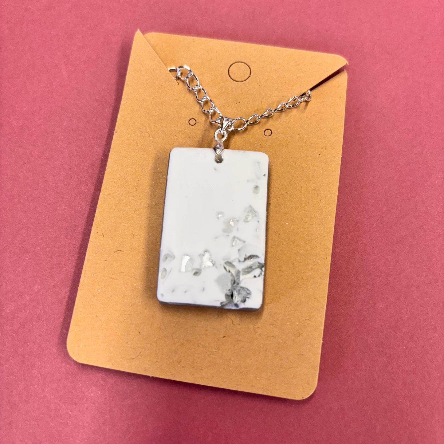Silver Rectangle crushed glass Eco Resin Pendant