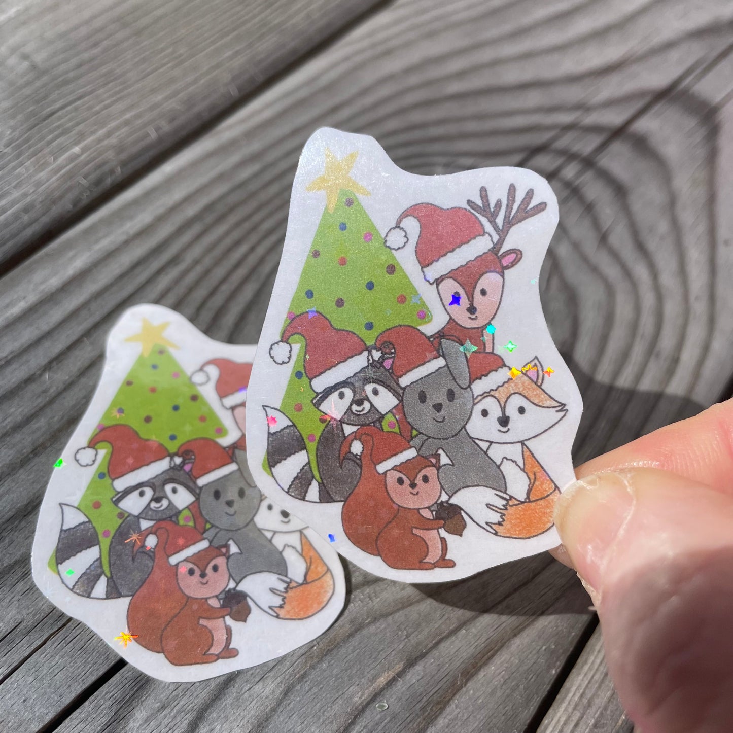 2 pc Christmas Critters Holographic Stickers