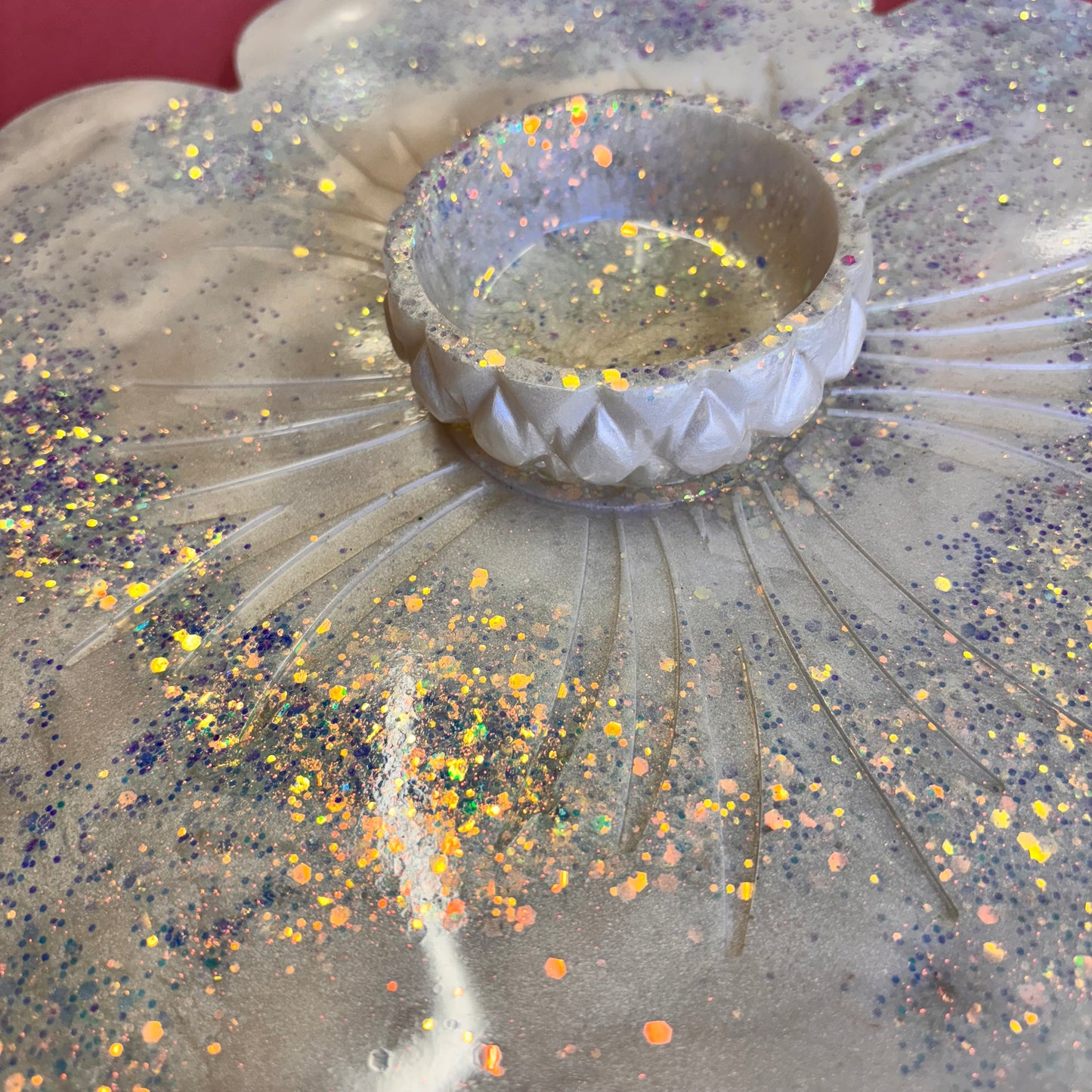 Large White Glitter Flower Tray