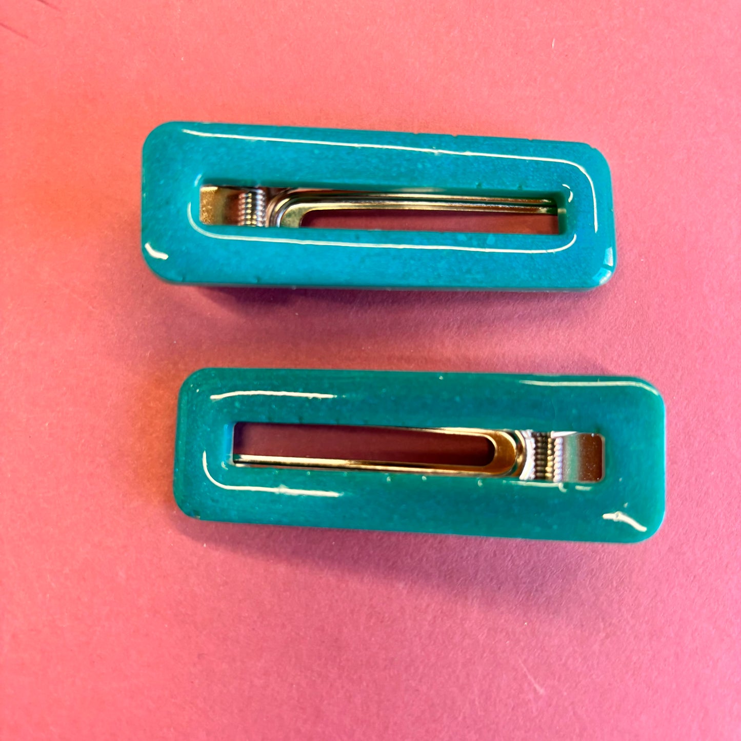 2 Teal Rectangle Hair Clips