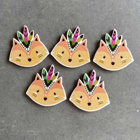 5 pcs Wooden fox Embellishments