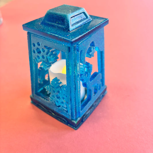 Small Blue Glitter Christmas Lantern