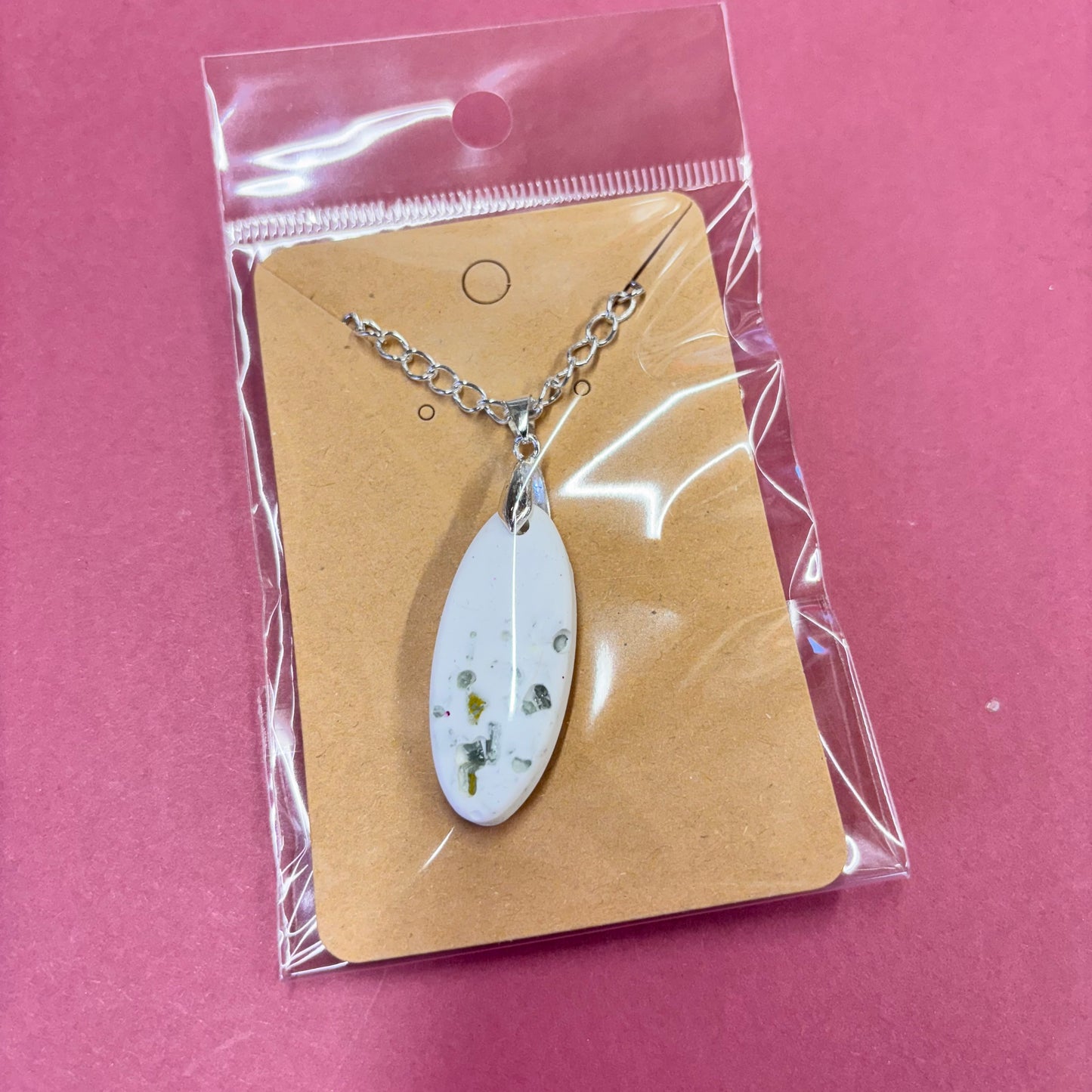 Oval Gold Mirror Crushed Glass Stones Eco Resin Pendant