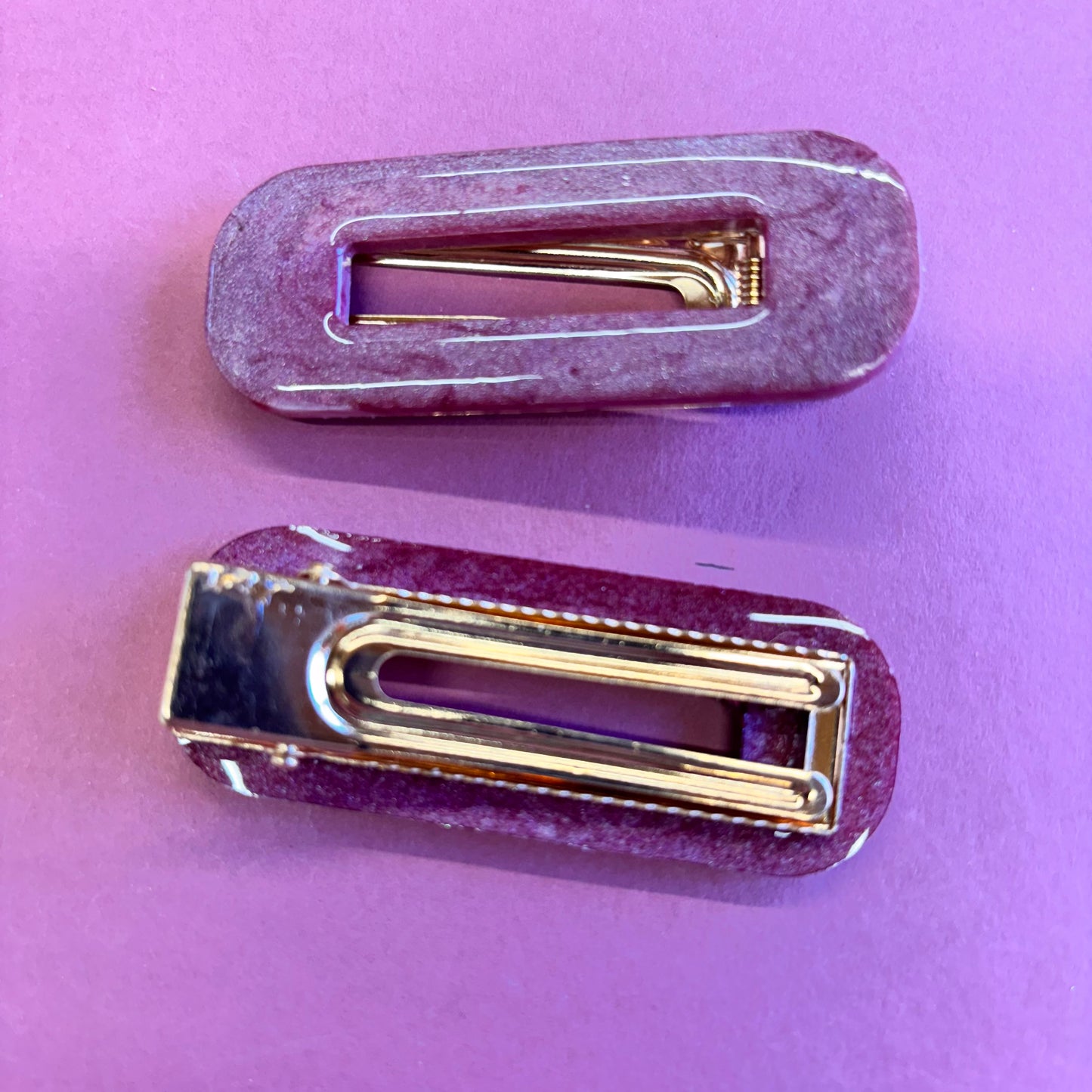 2 Pink Rectangle Hair Clips