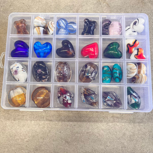 24 Compartment Box Of large lampwork Assorted Beads set 2