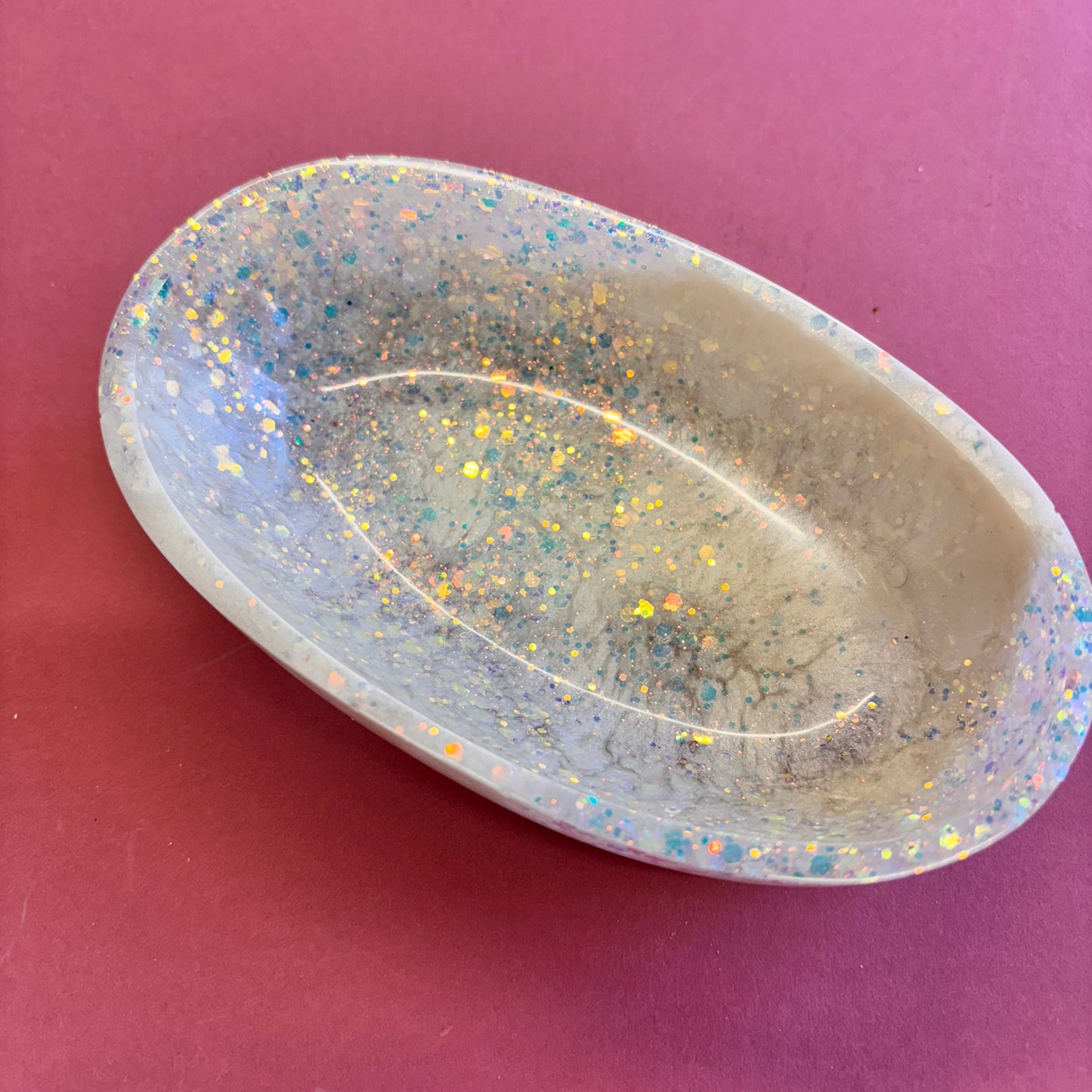White Glitter Oval Trinket Tray