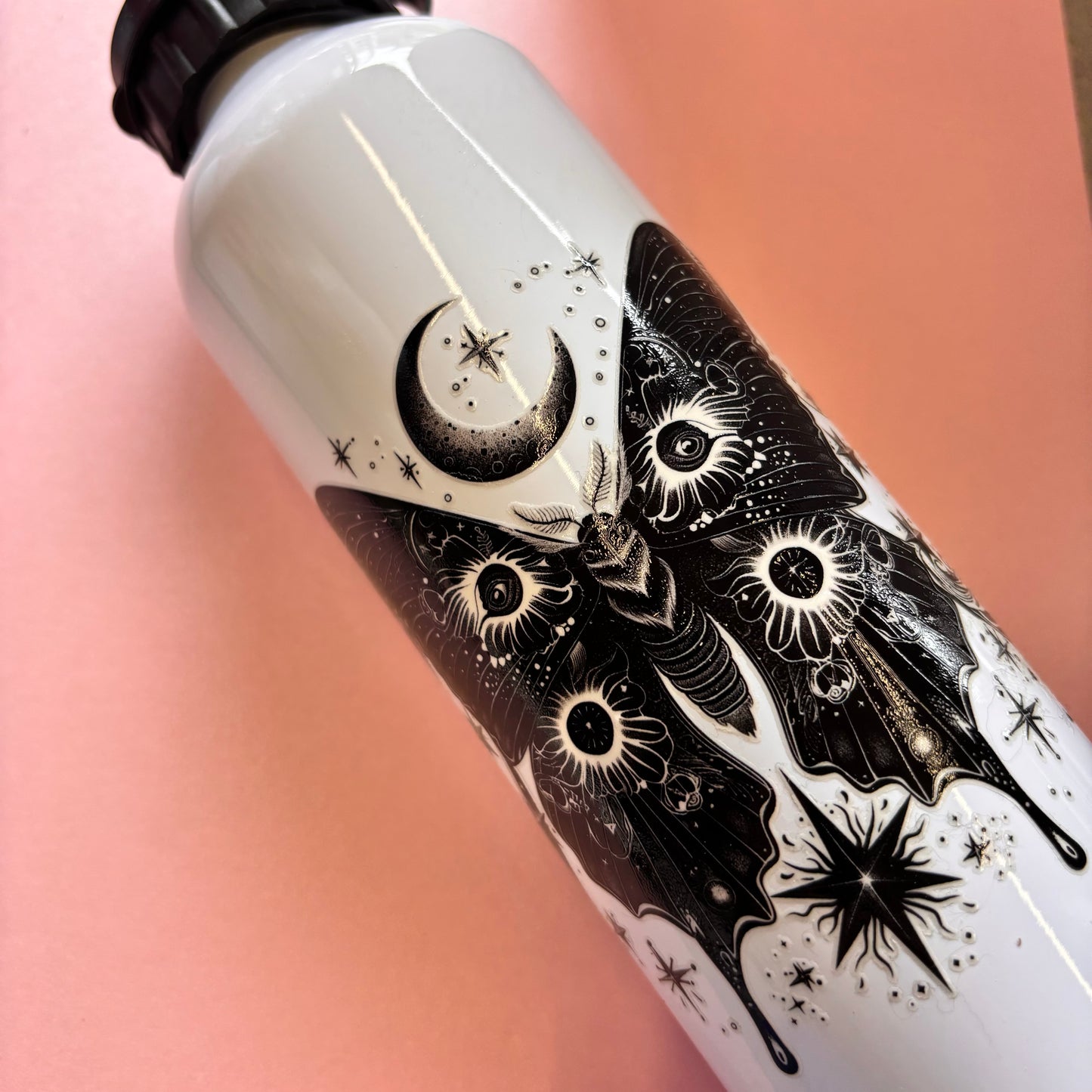 700ml Water bottle Black And White Moth And Moon Design 2