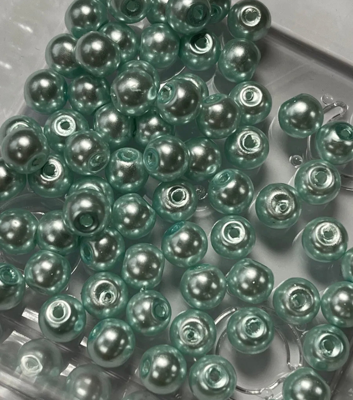 75 pcs 6mm aqua blue glass pearl beads