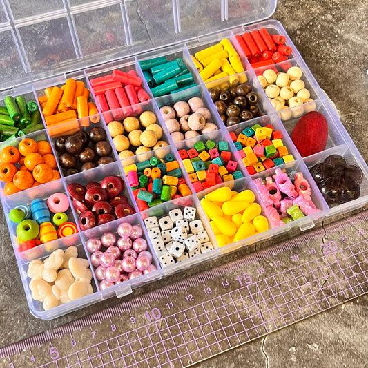 24 Compartment Box Of wooden and acrylic Assorted Beads