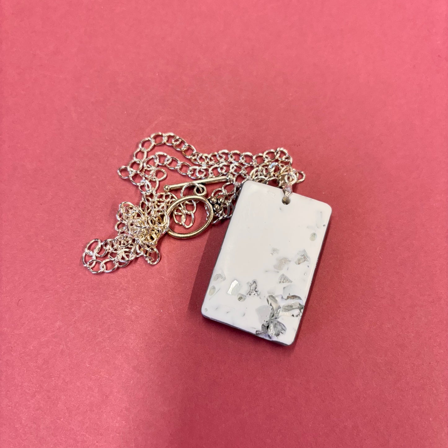 Silver Rectangle crushed glass Eco Resin Pendant