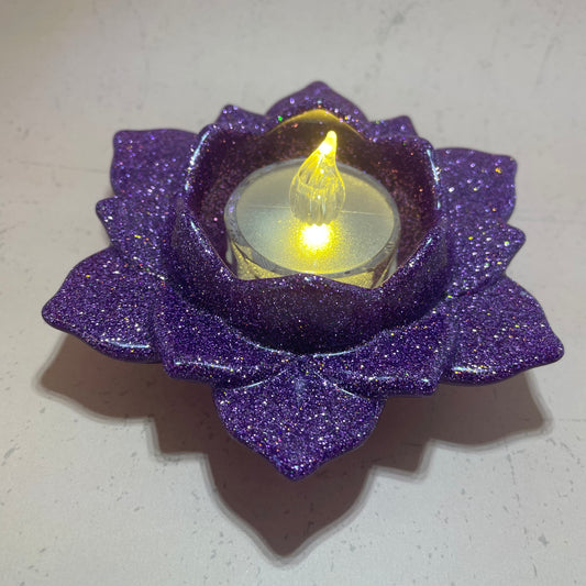 Purple Glitter Resin Lotus Candle Holder