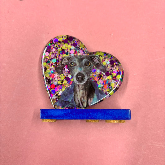 Small Dog Glitter Heart Standing Plaque