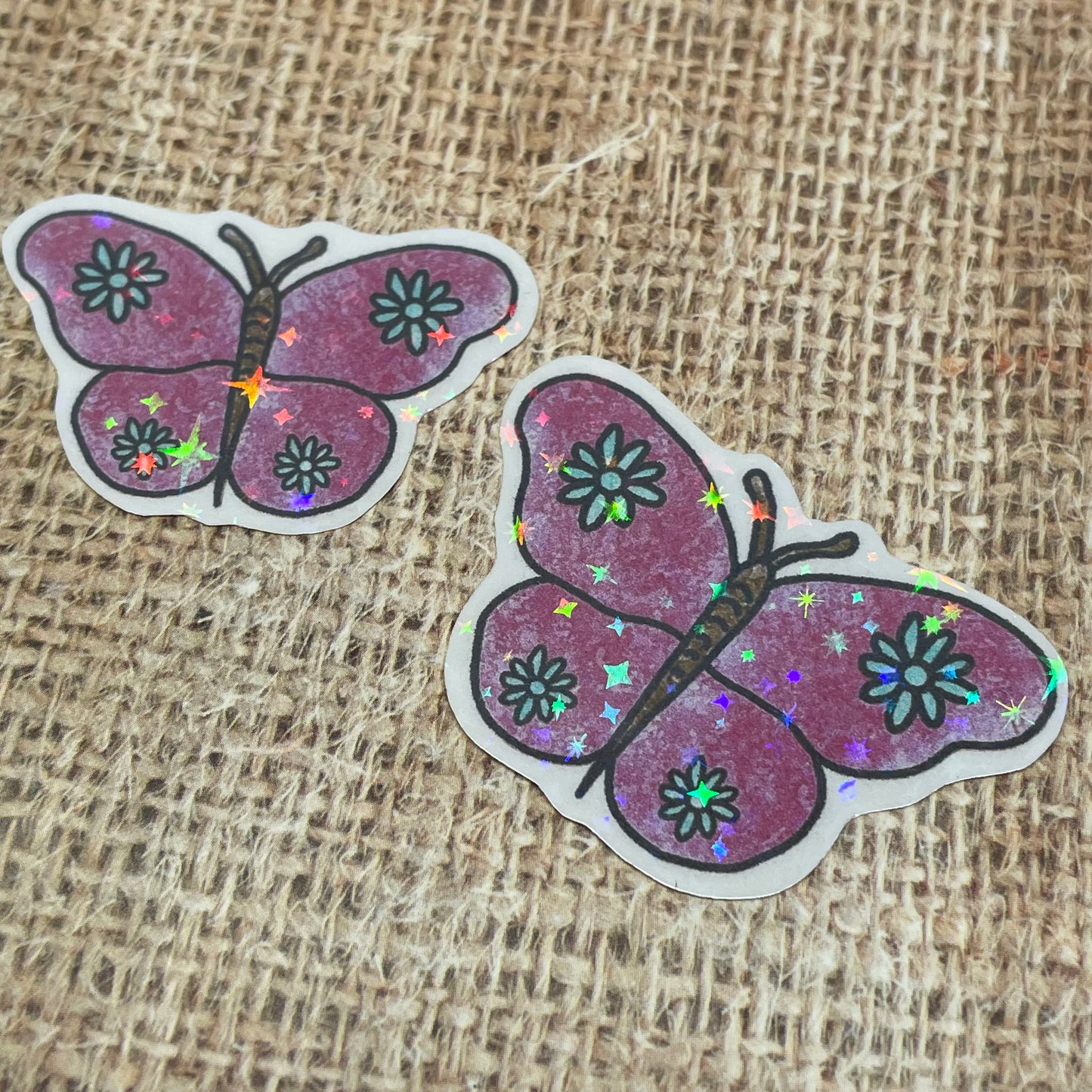 2 pcs Pink Butterfly Holographic Stickers