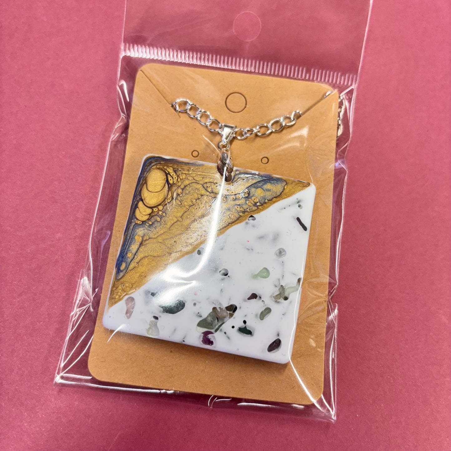 Large Square With Fluorite Chip Beads Eco Resin Pendant