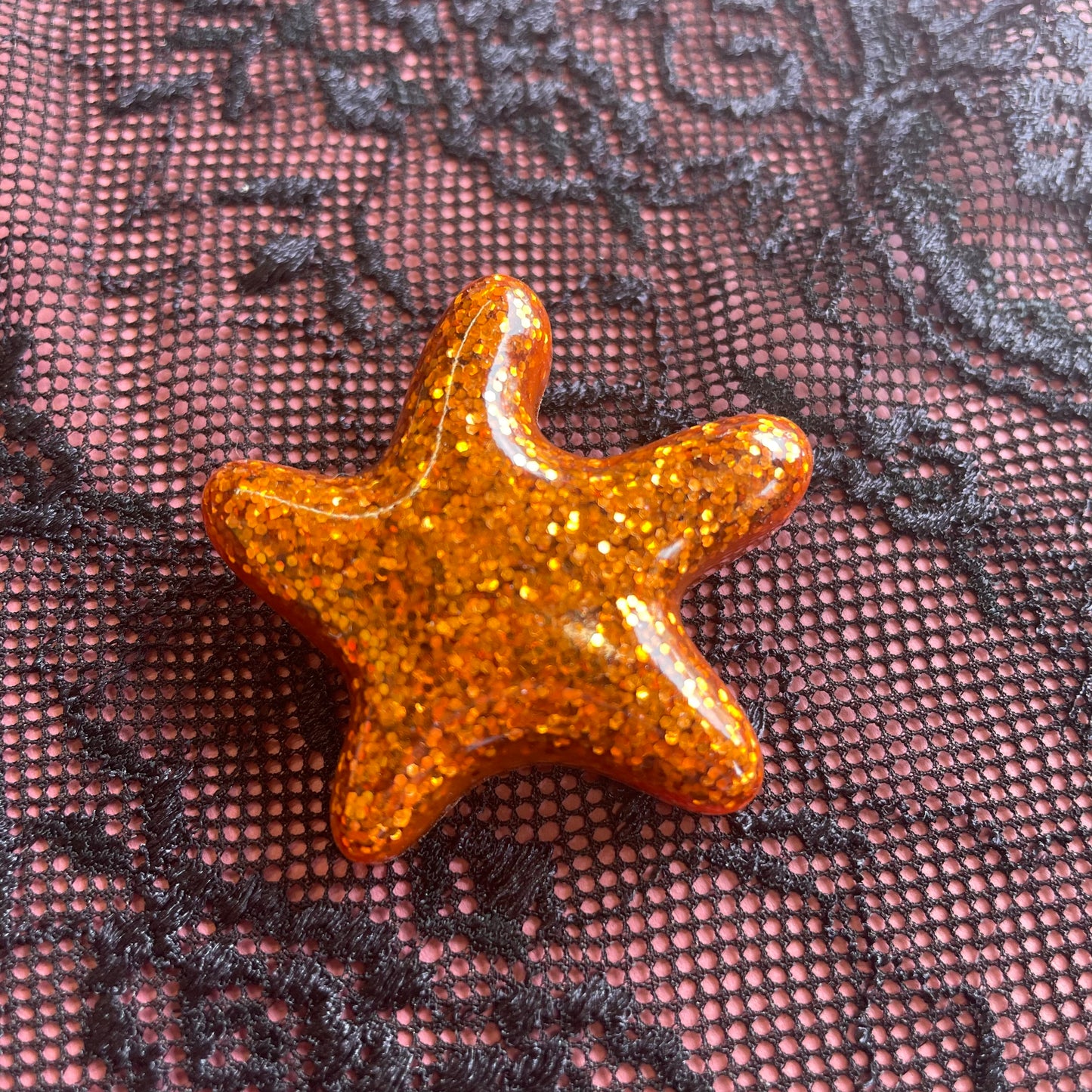 Orange Glitter Resin starfish Brooch Pin Badge