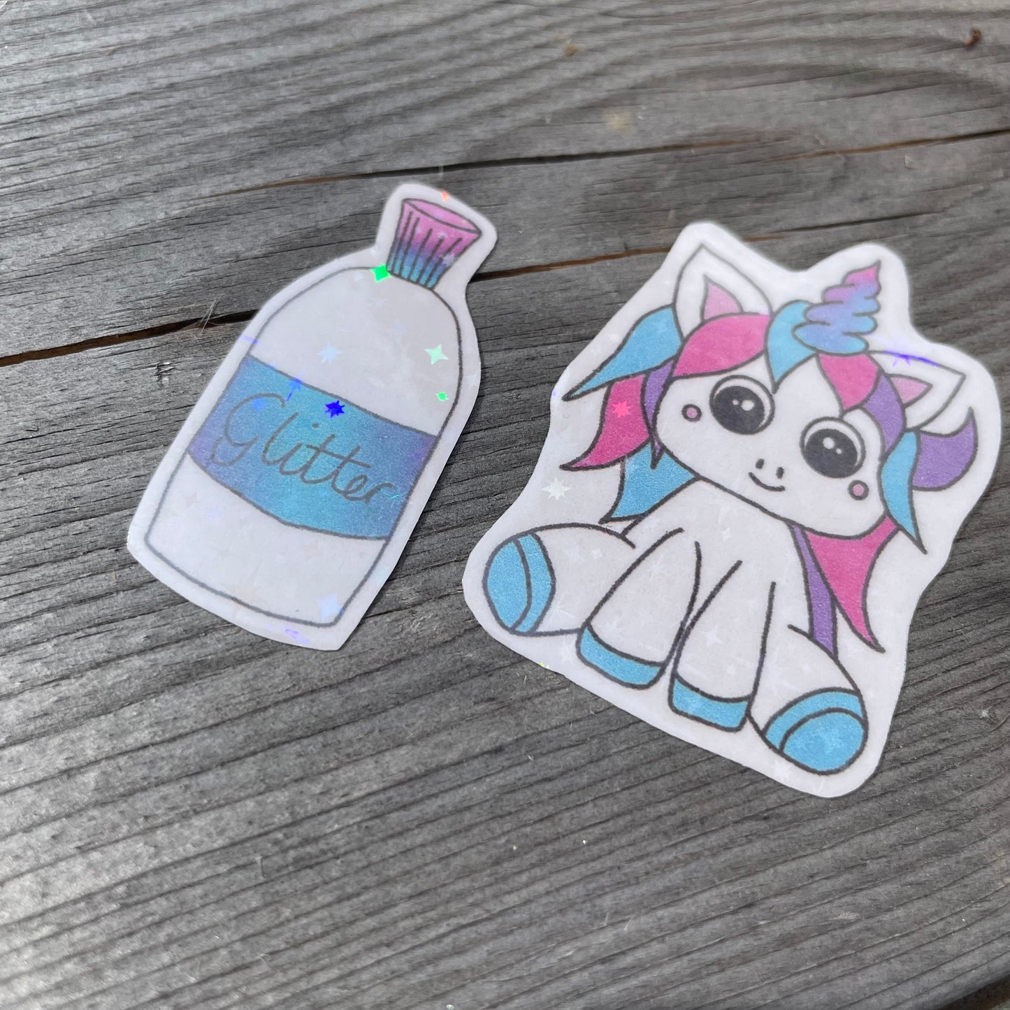 2 pc Fluffy The Unicorn Holographic Stickers