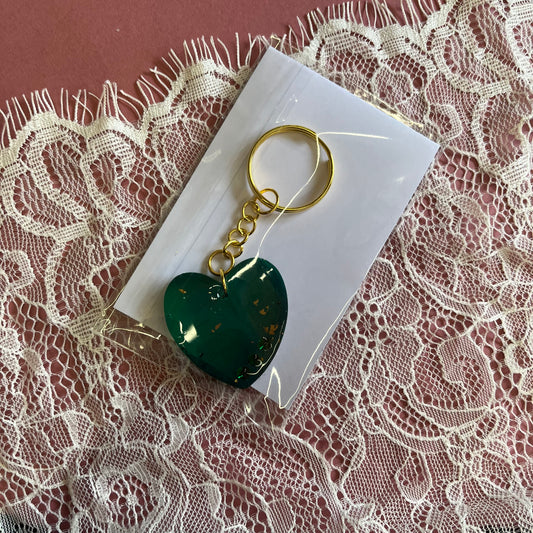 Teal Green Heart Resin Keyring