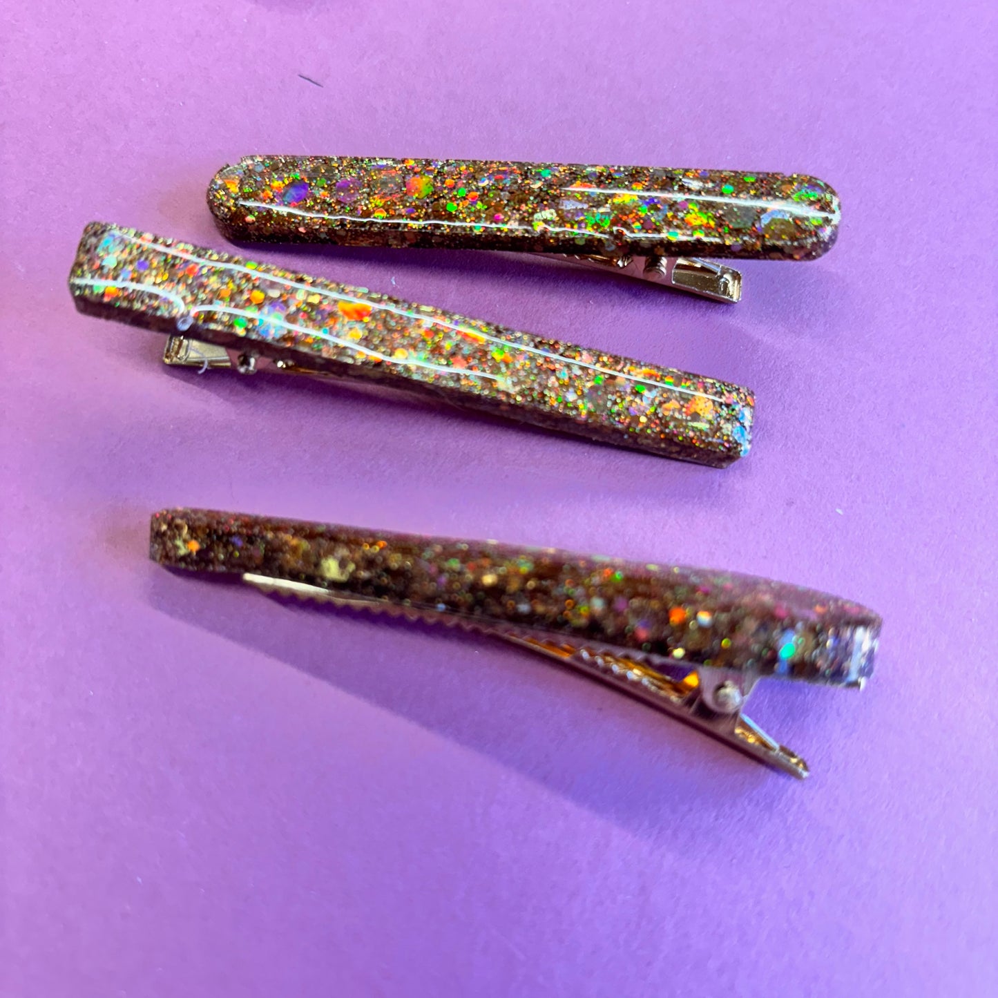 3 Bronze Glitter straight Hair Clips