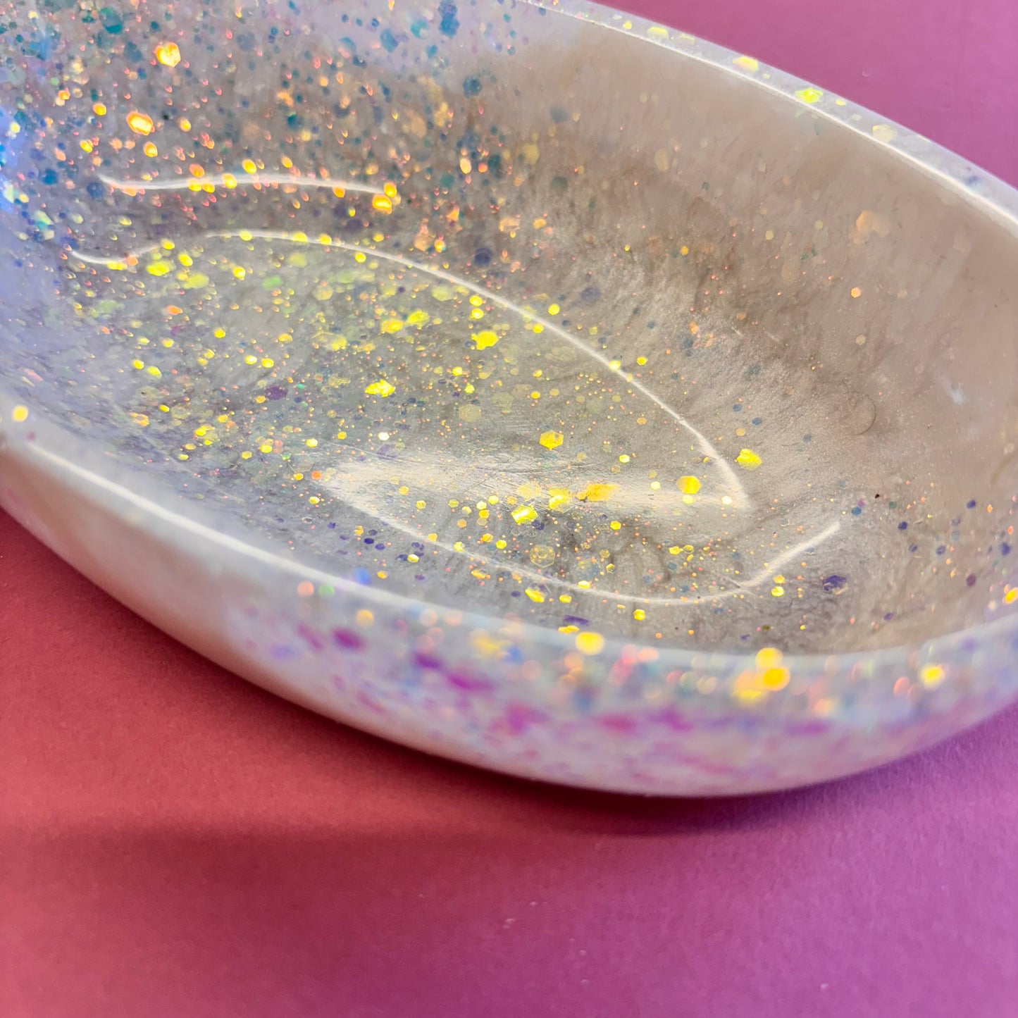 White Glitter Oval Trinket Tray
