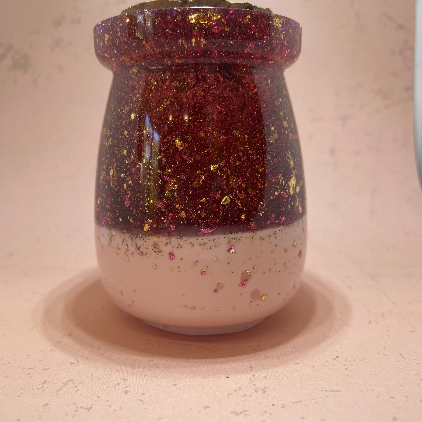 2 Tone Pink Glitter Pot With Cork Lid