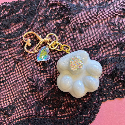 Large White Pearl Paw Keyring
