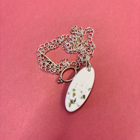 Oval Gold Mirror Crushed Glass Stones Eco Resin Pendant