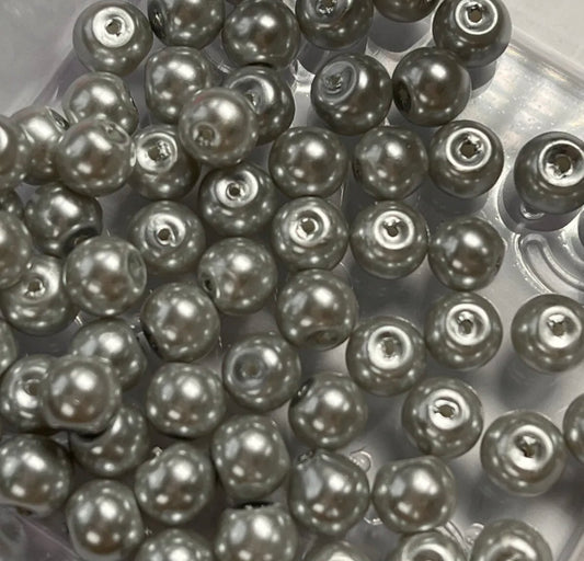 75 pcs 6mm grey glass pearl beads