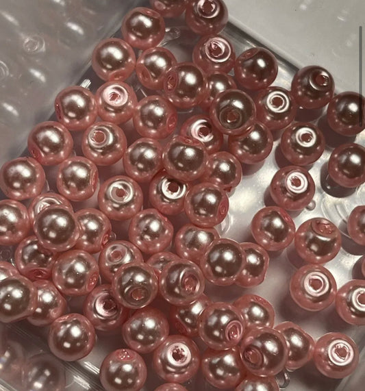 75 pcs 6mm baby pink glass pearl beads