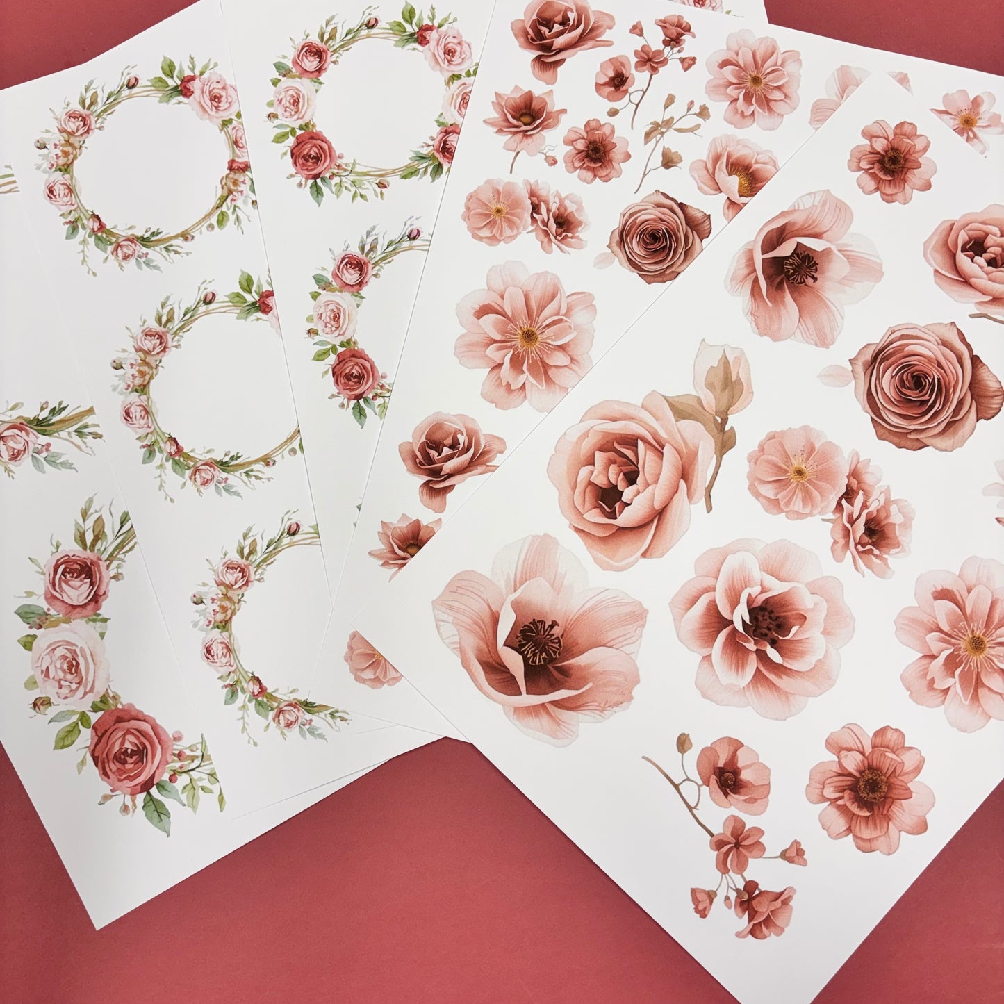 DIGITAL 5 pcs Delicate Rose Cut Apart Papers