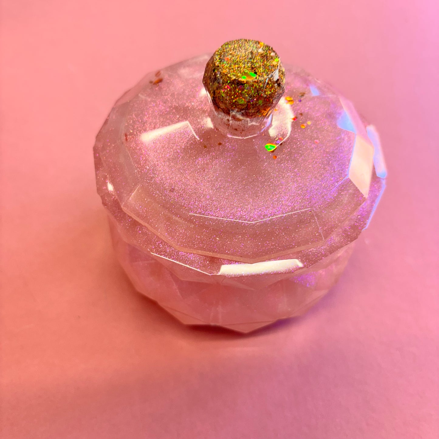 Pink Iridescent Lidded Pot