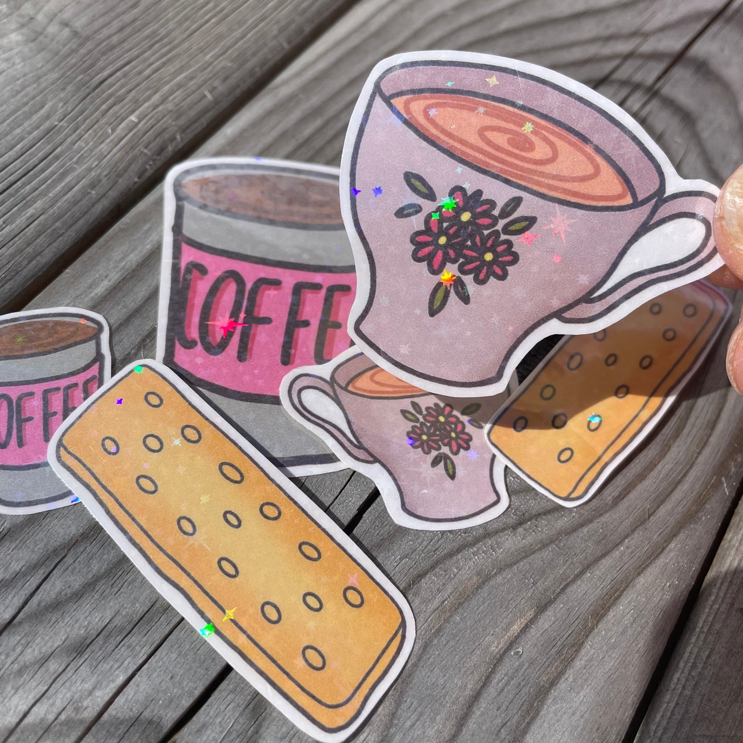 6 pc Tea Coffee and Shortbread Holographic Stickers