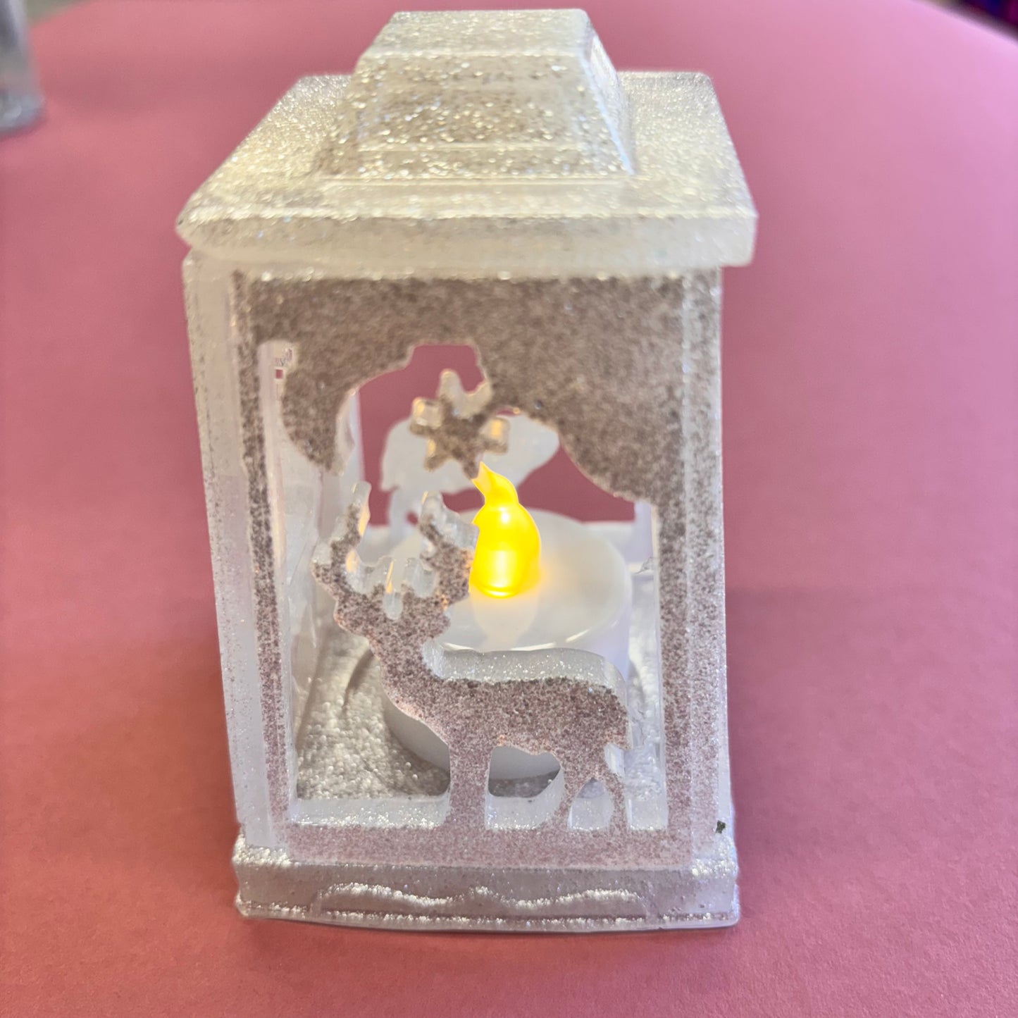 Small White Glitter Christmas Lantern