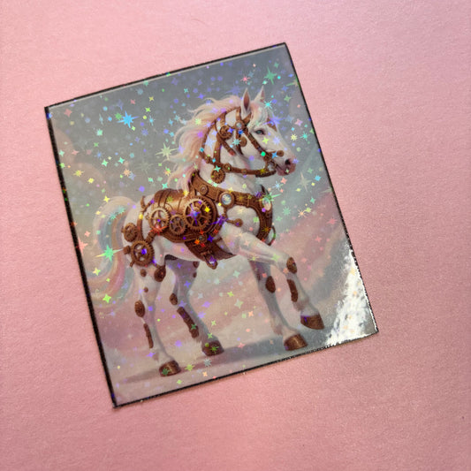 Victorian Steampunk Holographic Horse Die Cut Sticker by Shiny Creation