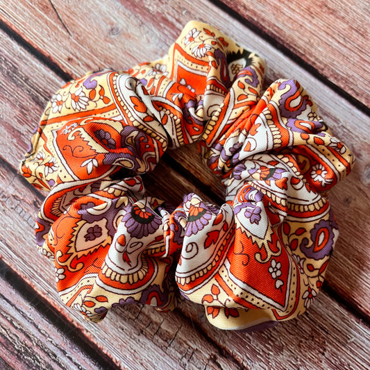 Regular Orange white and purple scrunchie