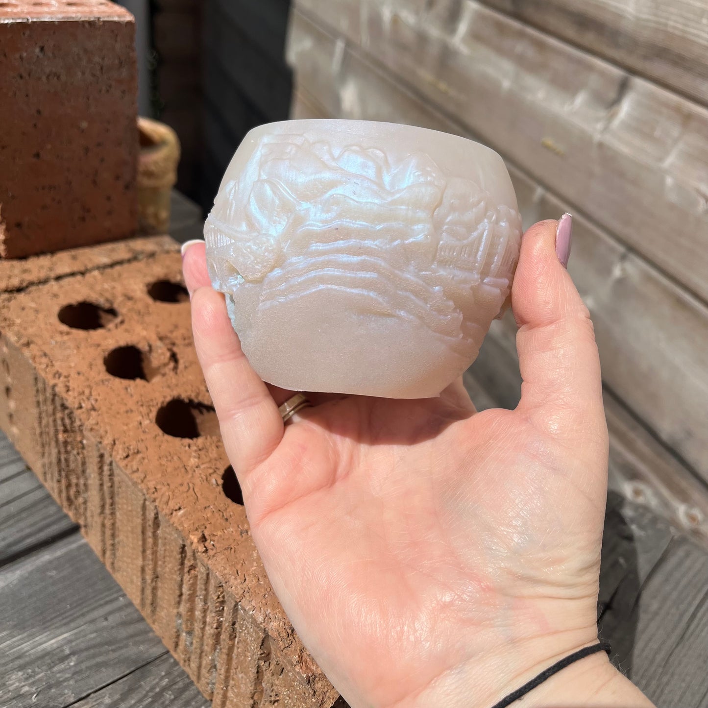 White Iridescent Bridge and Mountain  Scene 3d Resin Pot