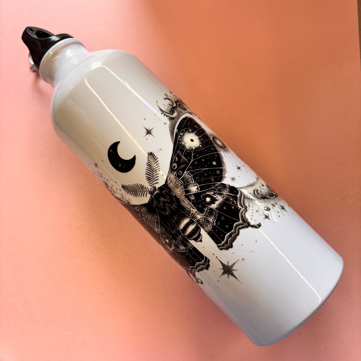 700ml Water bottle Black And White Moth And Moon Design 1