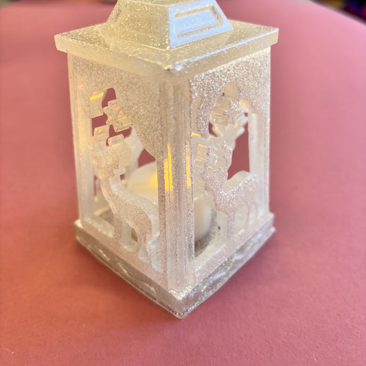 Small White Glitter Christmas Lantern