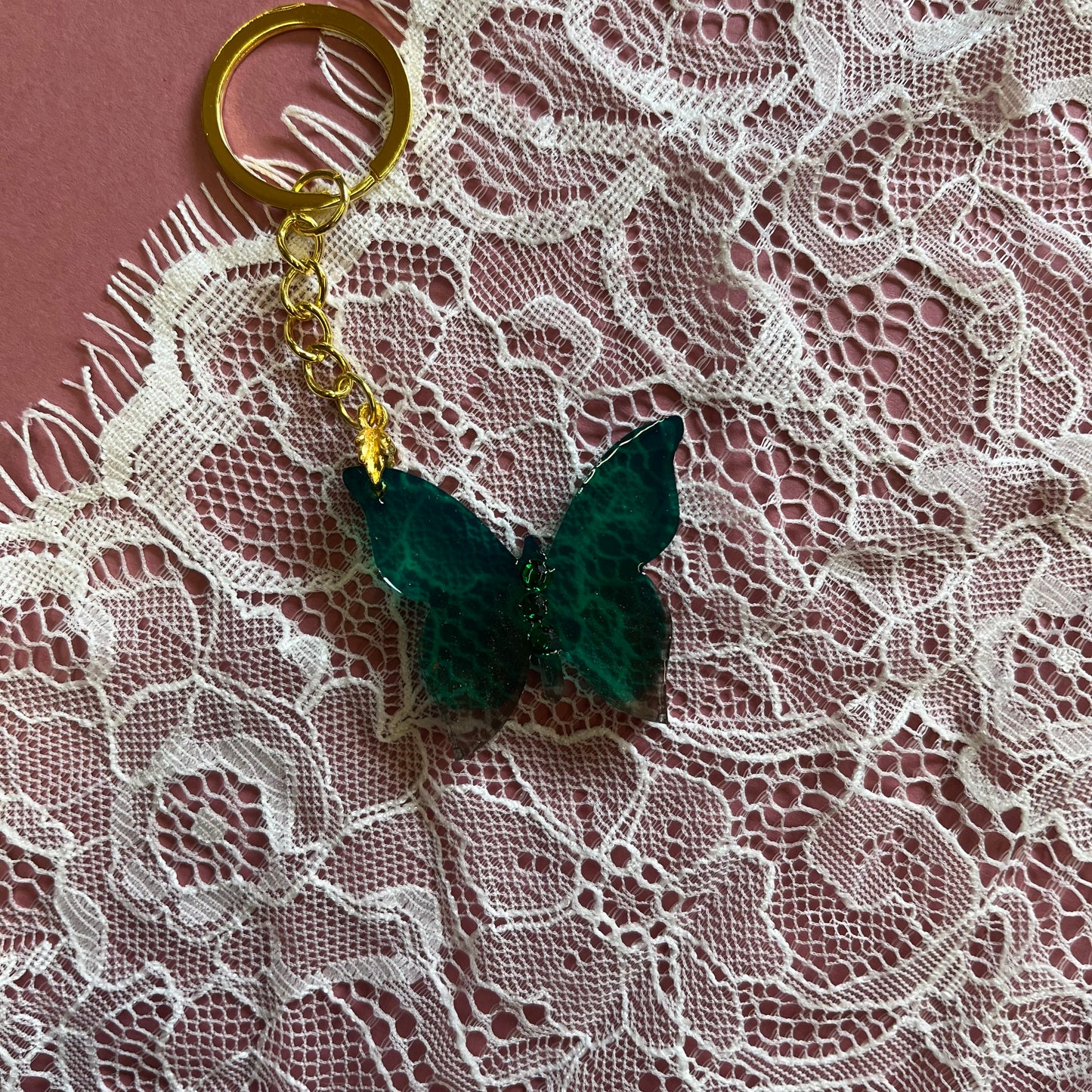 Teal Green Butterfly Resin Keyring