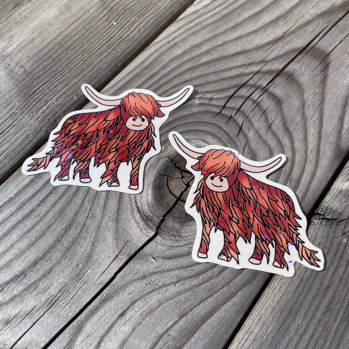 2 pc Harry the Highland Cow Clear Holographic Stickers