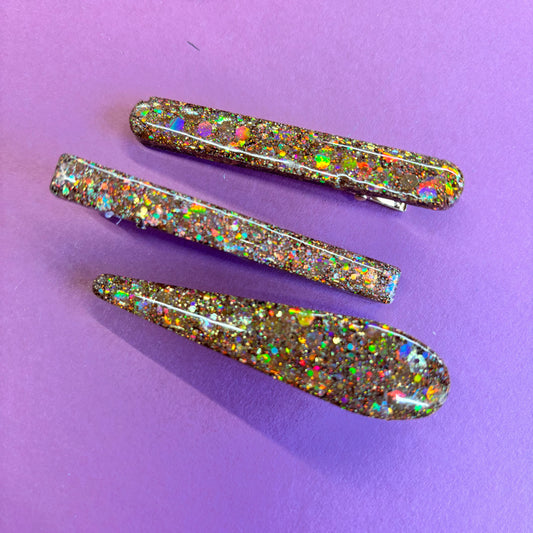 3 Bronze Glitter straight Hair Clips