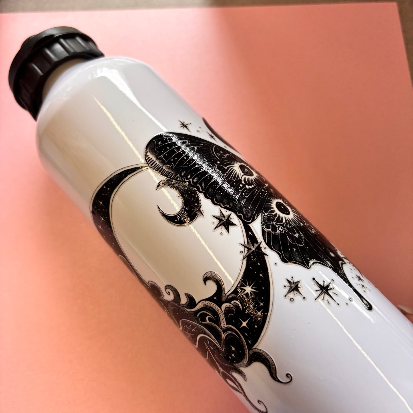 700ml Water bottle Black And White Moth And Moon Design 2
