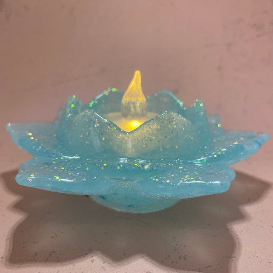Blue glitter Resin Lotus Candle Holder