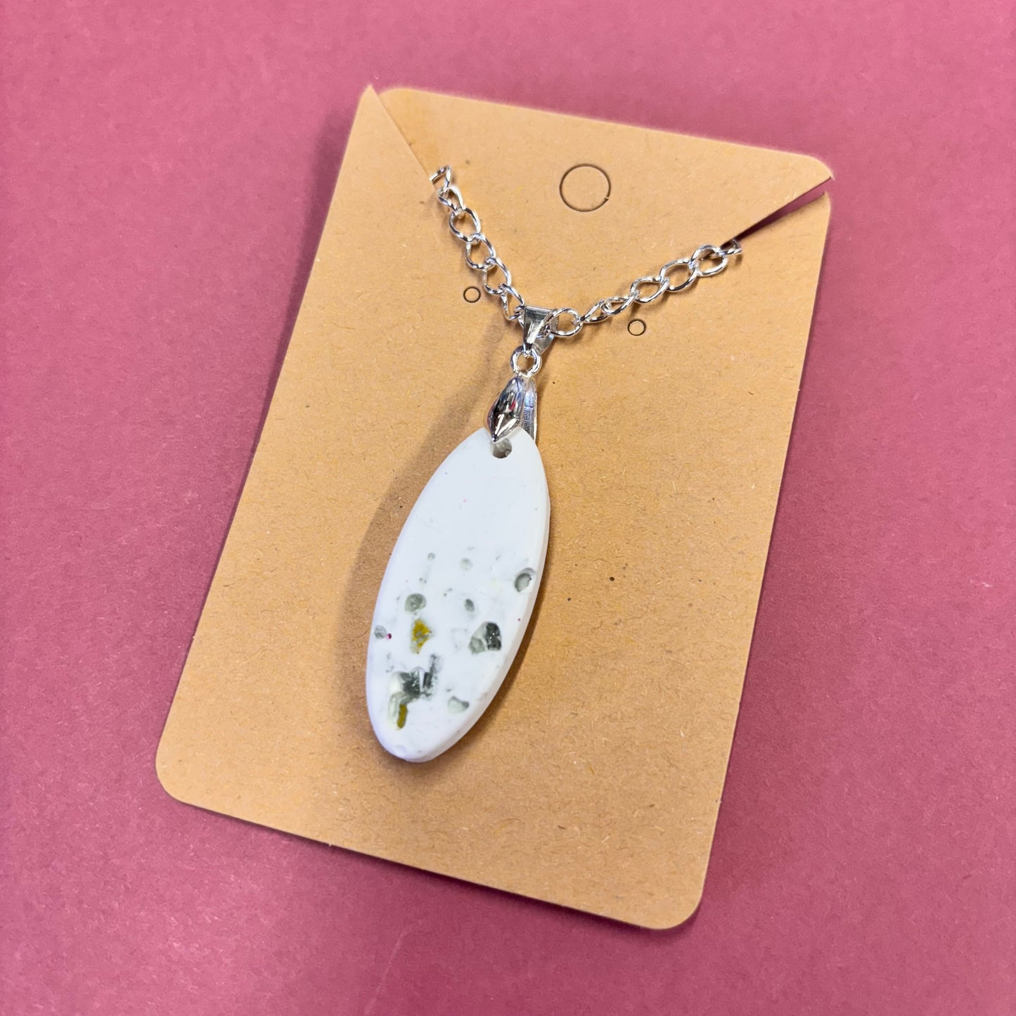 Oval Gold Mirror Crushed Glass Stones Eco Resin Pendant