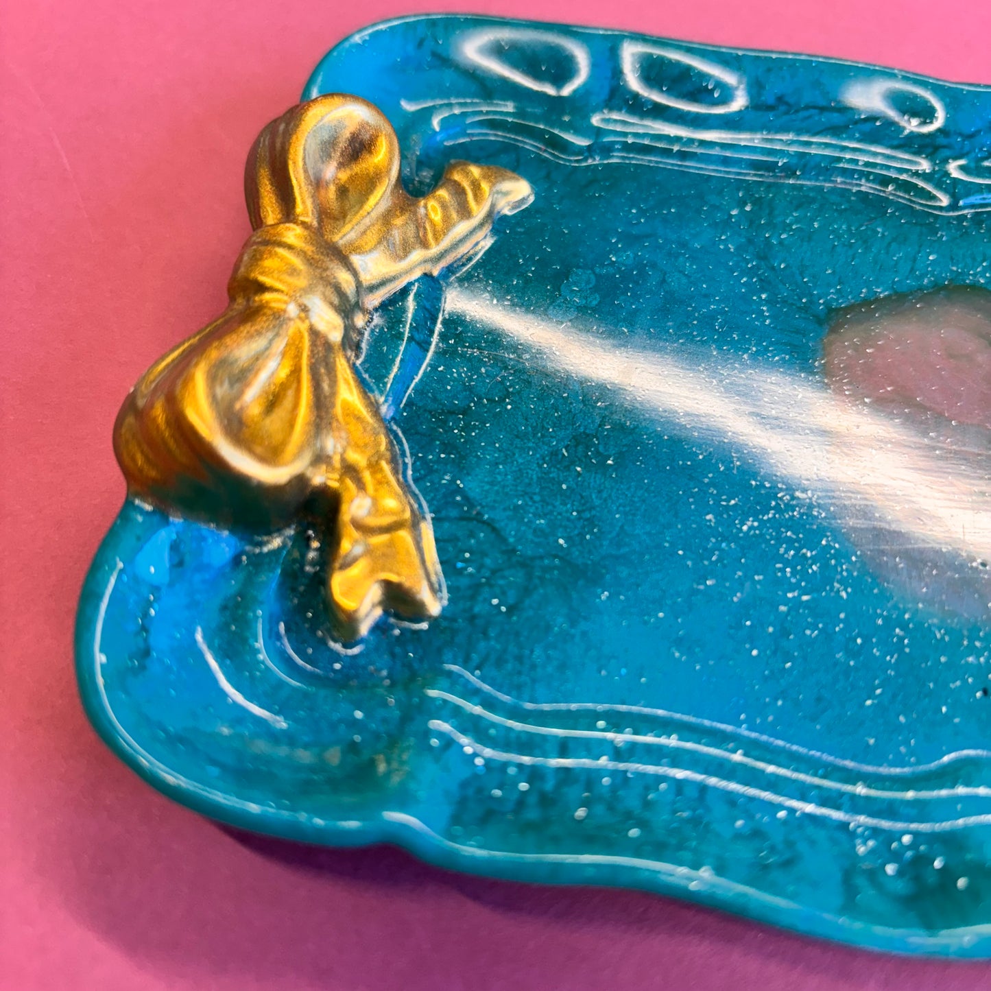 Teal with Gold Bows Trinket Tray