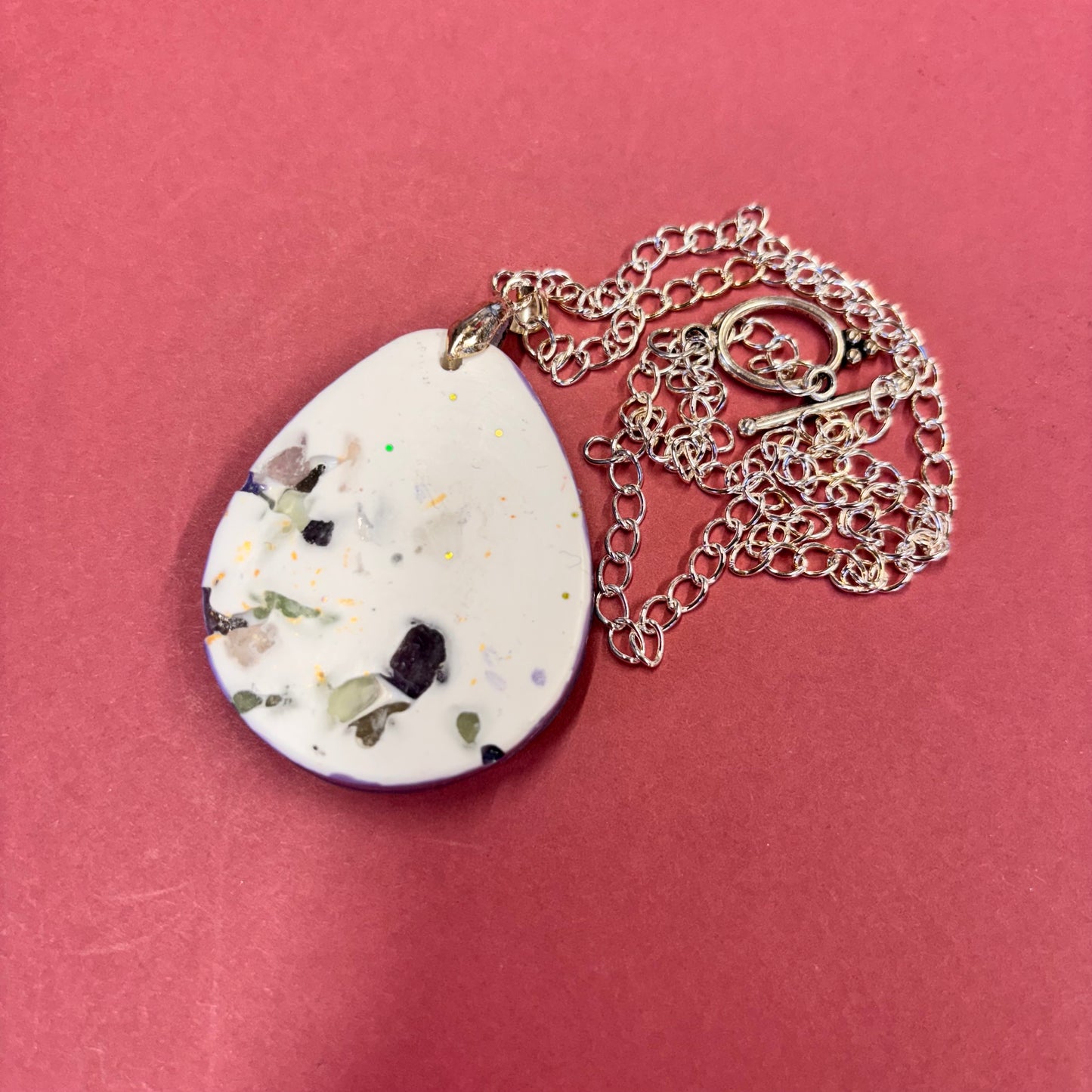 Large Teardrop With Fluorite Chip Beads Eco Resin Pendant