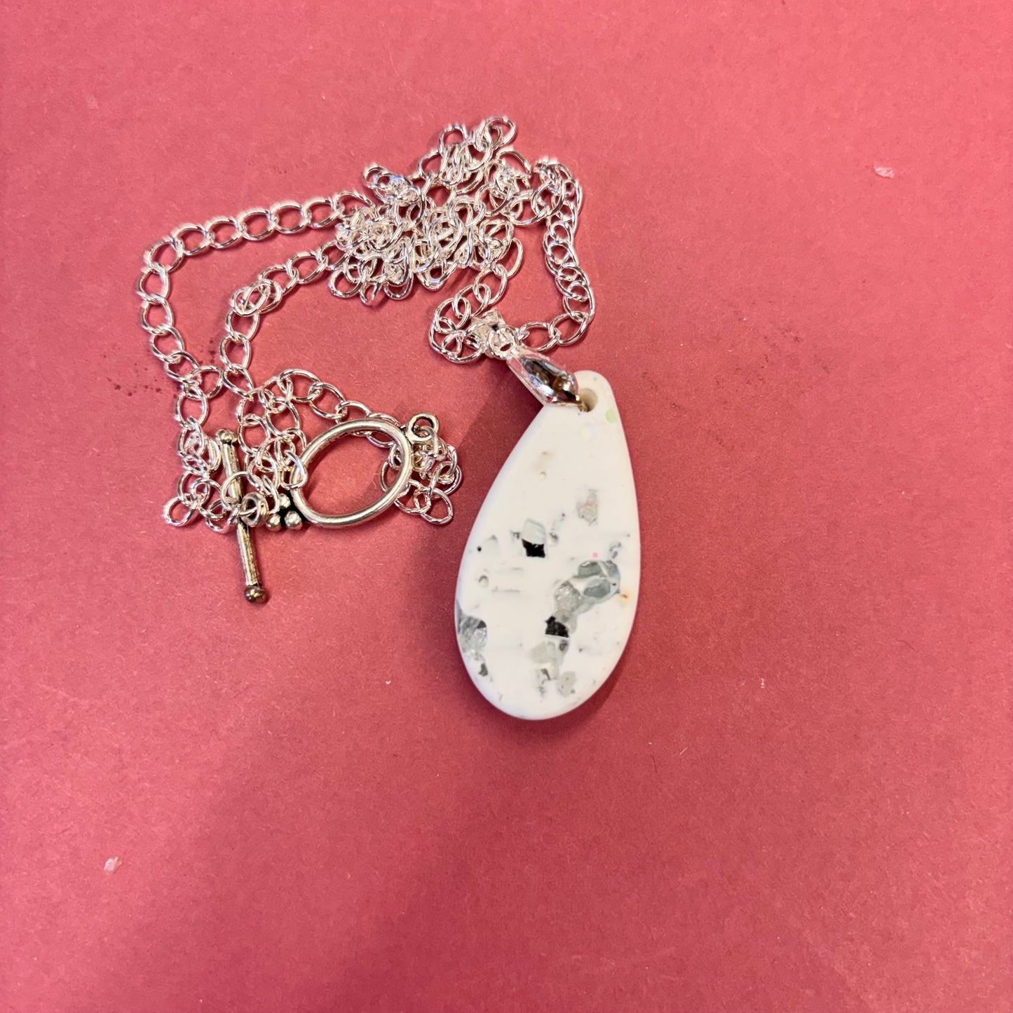 Teal Teardrop Mirror Crushed Glass Stones Eco Resin Pendant