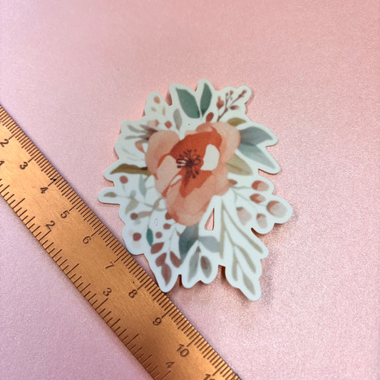Delicate Roses Peach Florals Die Cut Sticker in Matt